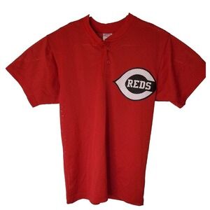 Champro Cincinnati Reds Mesh Baseball Jersey Red Henley Mens Small Short Sleeve